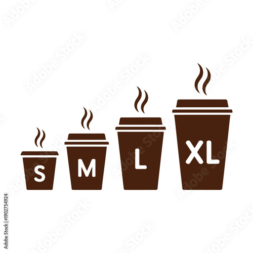 A graphic illustration of different coffee cup sizes labeled with letters