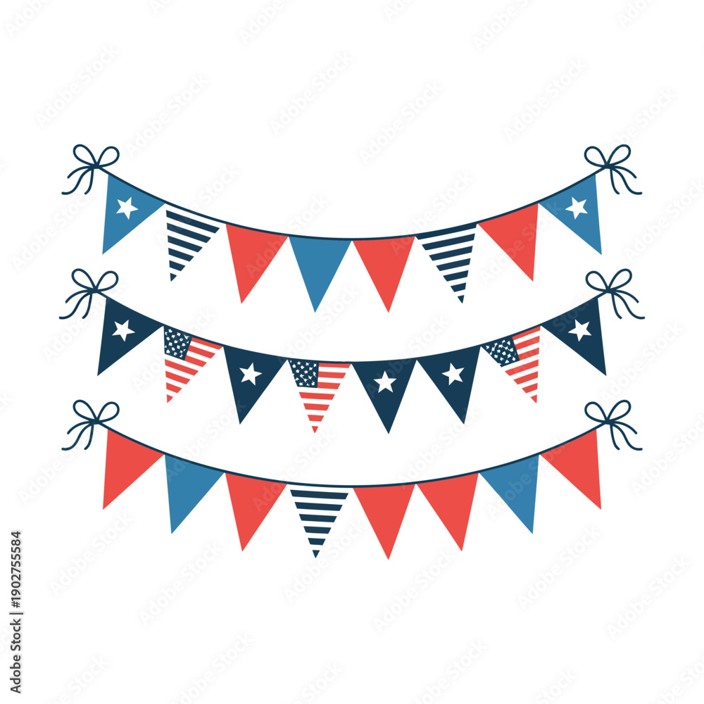 Fototapeta premium An illustration of a patriotic banner with American flags and bunting for a festive celebration