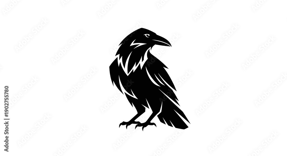 Fototapeta premium Black raven silhouette on white background