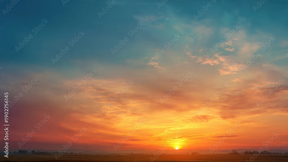 Fototapeta premium Vibrant sunset over golden field landscape