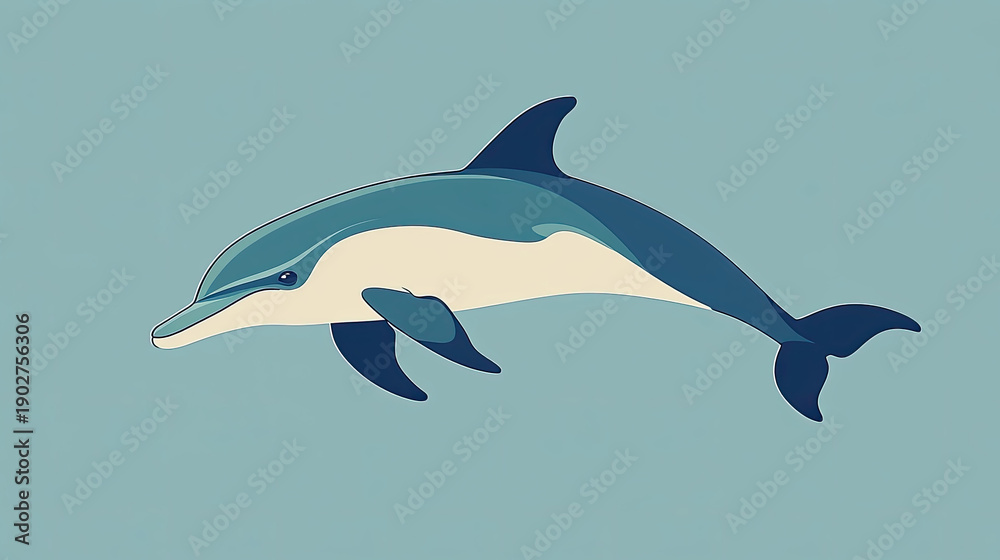 Fototapeta premium A captivating illustration of a dolphin swimming in water, with sleek lines and a tranquil ambiance. The dolphin has a distinctive pattern AI Generative