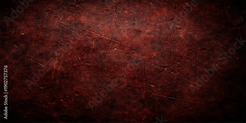 Vintage aged wall with a dirty brown grunge texture and dark stained paint design on a rusty metal surface background