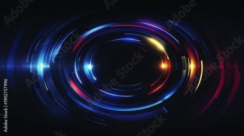abstract futuristic ai technology background loop, colorful digital data visualization with copyspace, hightech holographic interface animation
