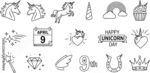 Whimsical Unicorn and Magic Icons Collection - Happy Unicorn Day Celebration