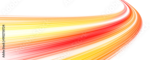 Bright yellow and red neon lines twist and flare across a dark highway. Curved luminous streaks convey acceleration and motion. Ideal for racing, futuristic, or city visuals. PNG