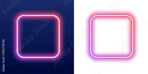 Neon square glows in pink and purple hues. Perfect for digital banners, posters, and futuristic interfaces. Vector illustration isolated on dark background. PNG