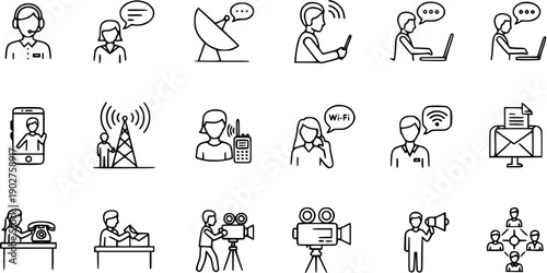 Communication Icons: Technology, Networking, Broadcasting and Digital Connection Icons