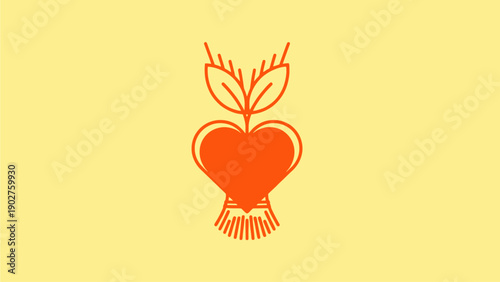 Minimalist heart icon embracing wheat stalks and leaves, representing organic produce, natural growth, sustainable living, and environmental care.