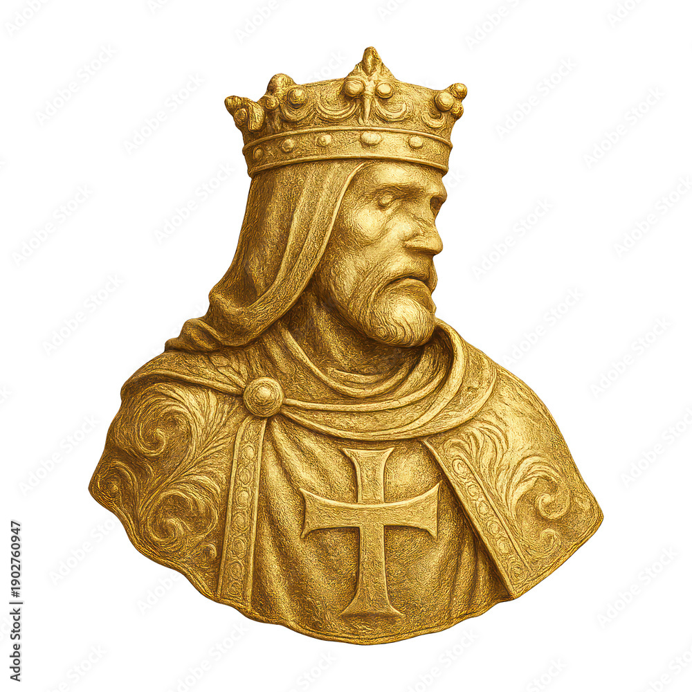 Obraz premium PNG Golden medieval king sculpture