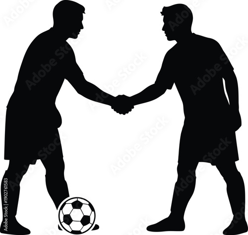 Soccer football handshake  match play off vector silhouette, icon. 