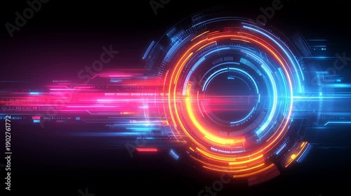 abstract futuristic ai technology background loop, colorful digital data visualization with copyspace, hightech holographic interface animation