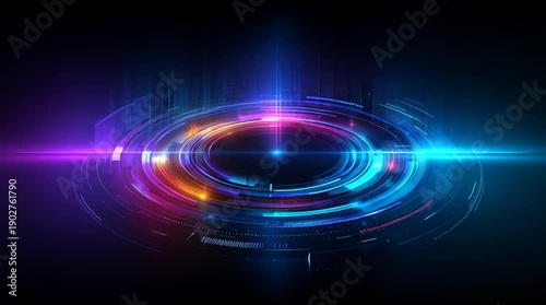 abstract futuristic ai technology background loop, colorful digital data visualization with copyspace, hightech holographic interface animation