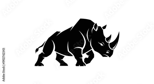 Black rhino silhouette on white background