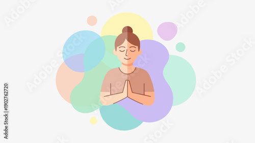 Woman Meditating with Hands Together in Prayer.