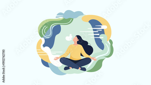Woman Meditating in Lotus Position with Hair.