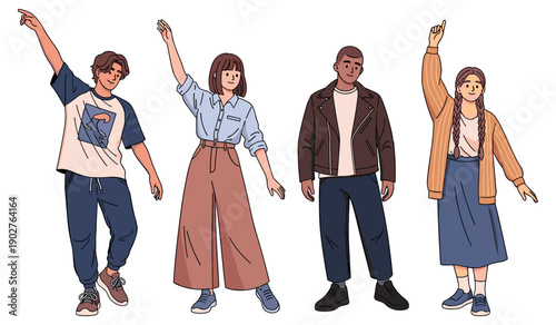 Diverse group of young adults and teens in casual attire celebrating