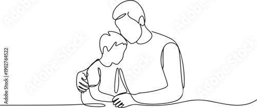 Single one-line drawing father and son sitting relaxed. Father's Day concept. one line Art icon drawing vector