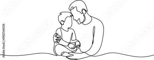 Single one-line drawing father and son sitting relaxed. Father's Day concept. one line Art icon drawing vector