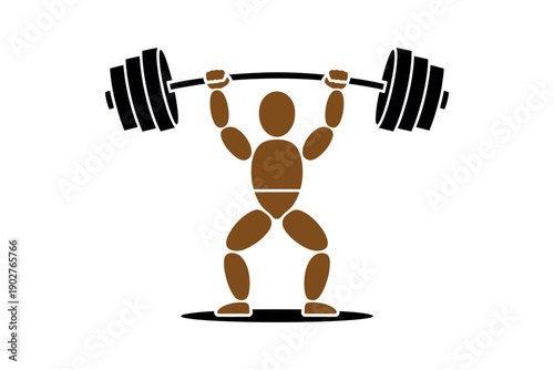 A muscular figure lifting a heavy barbell with weights in a powerful stance.