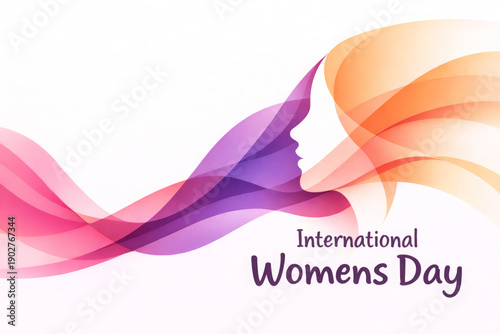 International Women’s Day elegant feminine profile illustration, Elegant women empowerment poster with flowing gradients