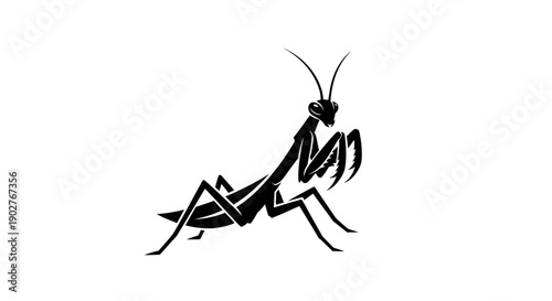 Black silhouette of a praying mantis insect