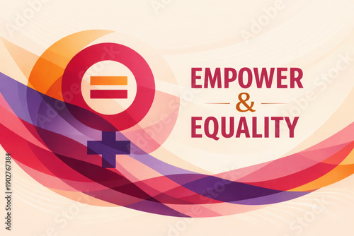 Women empowerment and equality concept with abstract ribbons, Feminist equality symbol with modern flowing shapes
