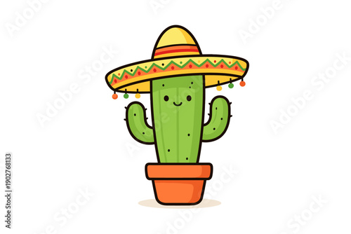 Cute cactus wearing a sombrero for Cinco de Mayo celebration