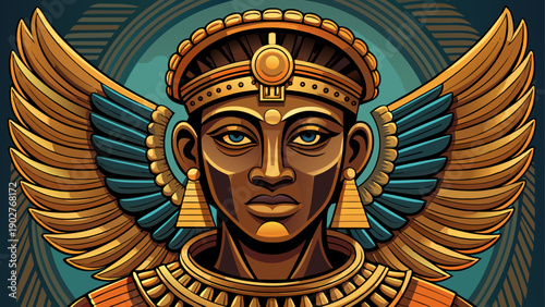 Very beautiful historical illustration of a bronze winged head from Benin, representing classical African artistry, craftsmanship, and cultural antiquities preserved in art history.