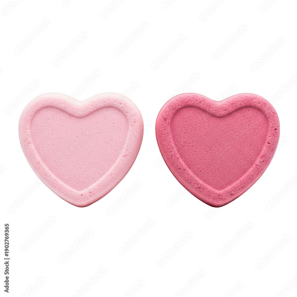 Fototapeta premium Two heart shaped pink cakes on a white background isolated on transparent background