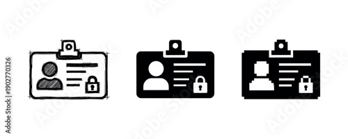 Set of id card icons with security lock symbols in three styles