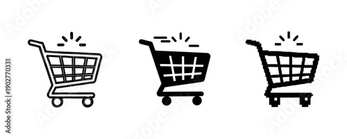 Icon set of shopping carts in three unique styles