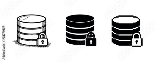 Triple database icons with padlocks symbolizing data security
