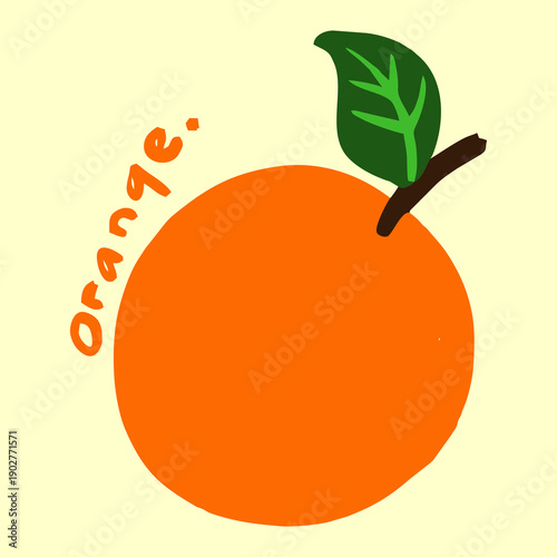 Single Whole Orange Fruit with Leaf and Orange Text for Packaging Design