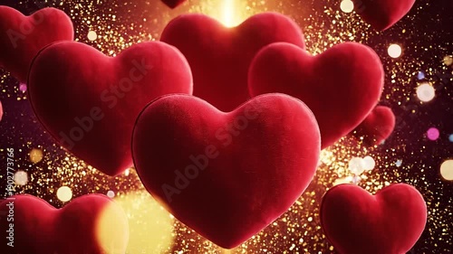 valentine background, floating heart shapes in a romantic environment for valentine / anniversary 4K video
