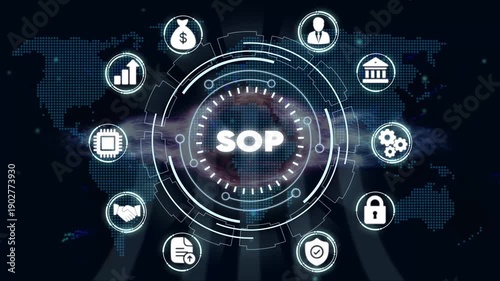 Standard Operating Procedure S O P Business Process Management Concept with and Map Background for Corporate Training and Operations Efficiency
