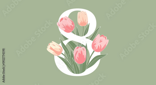 Celebrate International Women's Day with a charming floral design featuring the number 8
