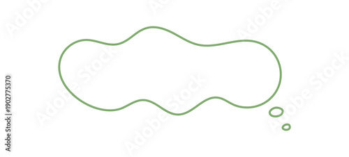 Hand drawn organic bubble with green outline creates a unique thought cloud icon. Speech box flows in a round, playful line, expressing friendly conversation and message form in simple and creative