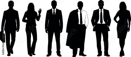 Professional Business People Silhouettes Set Representing Corporate Leadership Success Teamwork Diversity and Career Development in Modern Office Workplace Environment Vector