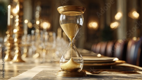 Elegant Hourglass on Table - A Timeless Reminder of Precious Moments.