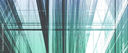 abstract digital background with intersection lines and halftone texture with a blue and green gradient