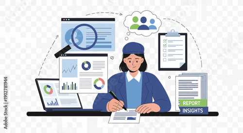 Person working with data charts and documents on a desk.