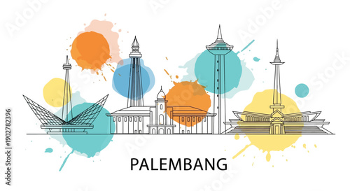 A Colorful Illustrated Showcase of Landmarks in Indonesia
