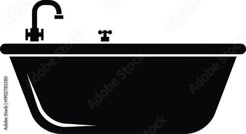 Black freestanding bathtub with faucet and handles