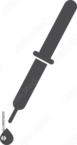 Eyedropper with liquid drop. Medical or lab pipette black icon
