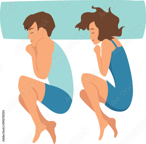 Fetus sleeping pose. People rest in comfort position