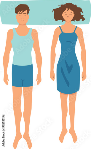 Sleeping position on back. Right pose for men and women