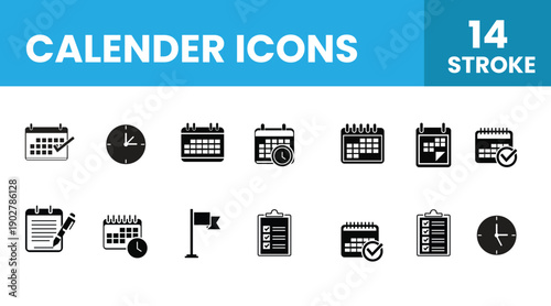 Calendar Icons Set – Date, Schedule, Planner, Event & Time Management Vector Symbols Icons
