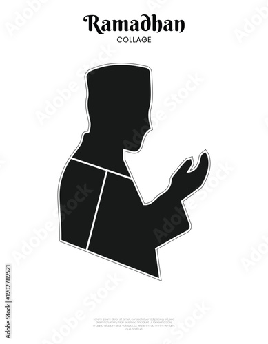 Islamic Ramadan Photo Collage Forming a Man Praying Silhouette