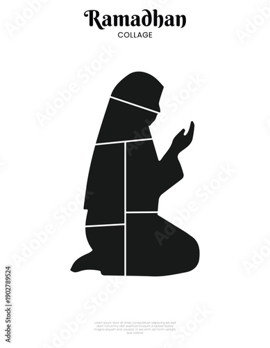Ramadan Themed Photo Collage Creating a Silhouette of a Woman in Prayer