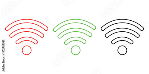 Three wifi signal red green and black on white background